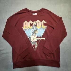 AC DC Sweatshirt Mens L Burgundy Long Sleeve Pullover Crew Neck Retro Rock